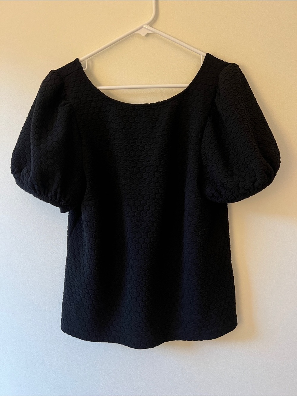 Anthropologie Black Puff-Sleeve Textured Blouse